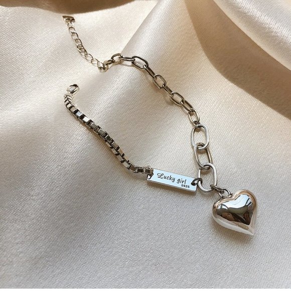 *NEW 925 Sterling Silver Heart Link Chain Anklet - Picture 2 of 13